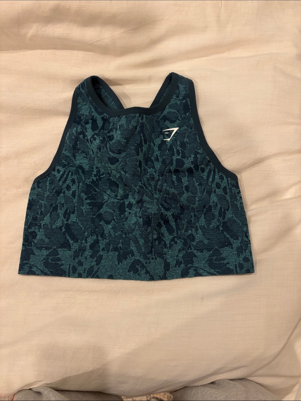 Gymshark Deep Teal Patterned High-Neck Sports Bra